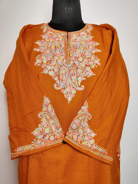 Mustard Cashmilon Aari Work Fancy Sleeve Pheran