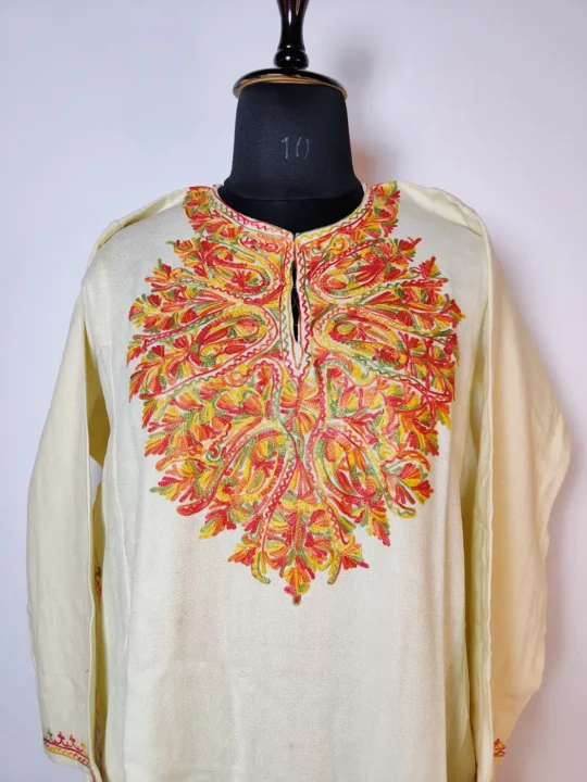 Zulekha Cream Cashmilon Aari Embroidery Pheran