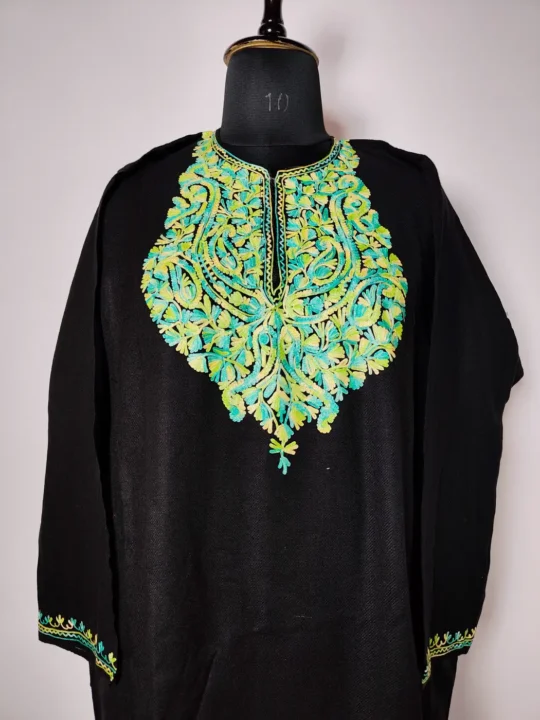 Cashmilon Women Aari Embroidery Black Pheran