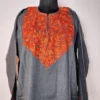 Dark Grey Women’s Pheran in Cashmilon Featuring Aari Embroidery