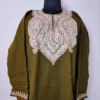 Olive Green Women’s Pheran in Cashmilon Featuring Aari Embroidery