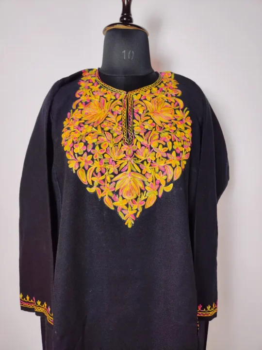Cashmilon Black Aari Work Winter Pheran