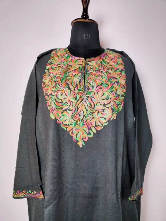 Dark grey Cashmilon Women Pheran with Aari Embroidery