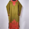 Green Cashmilon Women Pheran with Aari Embroidery