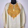 White Cashmilon Women Pheran with Aari Embroidery