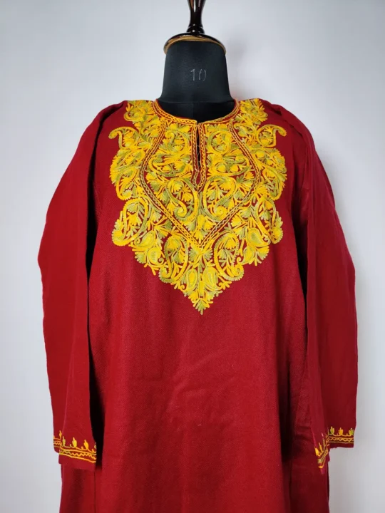 Maroon Cashmilon Aari Embroidery Pheran