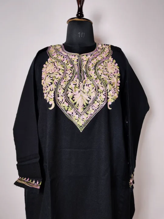 Black Cashmilon Aari Embroidery Pheran