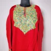 Red Green Pheran in Cashmilon with Aari Embroidery