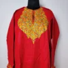 Red Green Pheran in Cashmilon with Aari Embroidery