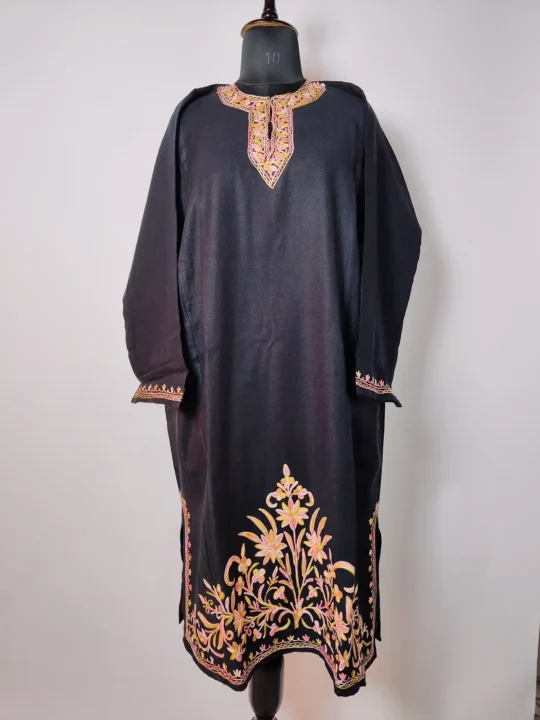 Black Cashmilon Winter Pheran with Aari Work