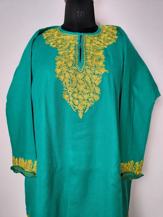 Sea Green Cashmilon Pheran with Zari Embroidery