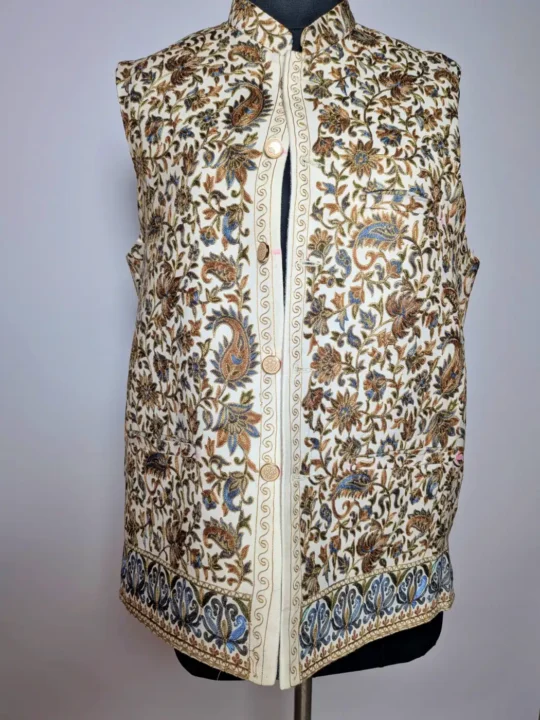 White Toosha Designer Nehru Jacket | Waist Coat with Kalamkari Aari Elegance