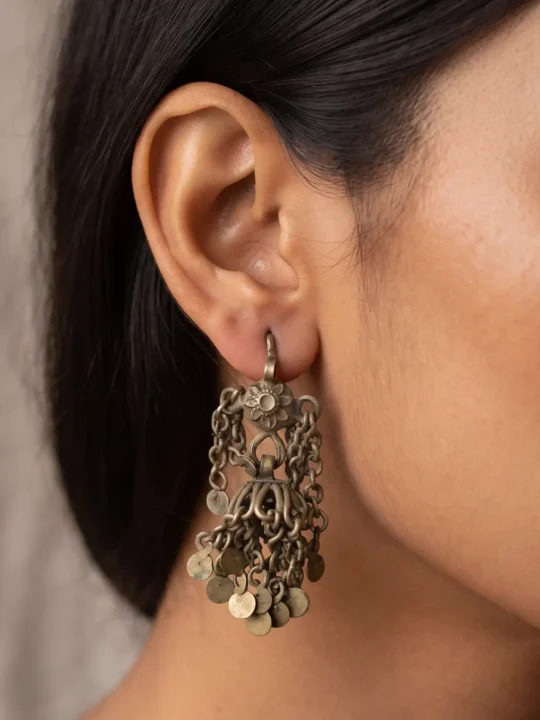 Traditional Kashmiri Vintage Earrings – Silver Finish Jhumka