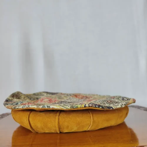 Elegant Mustard Velvet Pakol Cap with Kani Print