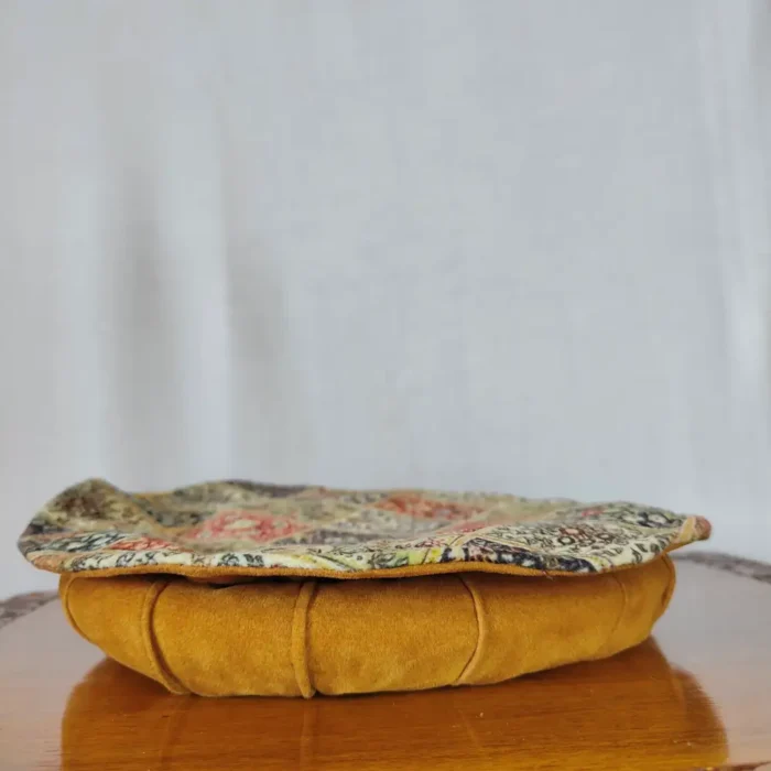 Elegant Mustard Velvet Pakol Cap with Kani Print