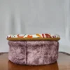 Purple and Mustard Velvet Pakol Cap with Border - Kani Print
