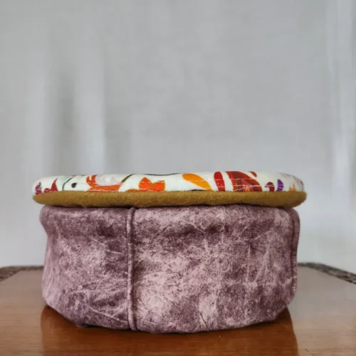 Purple and Mustard Velvet Pakol Cap with Border and Kani on Top