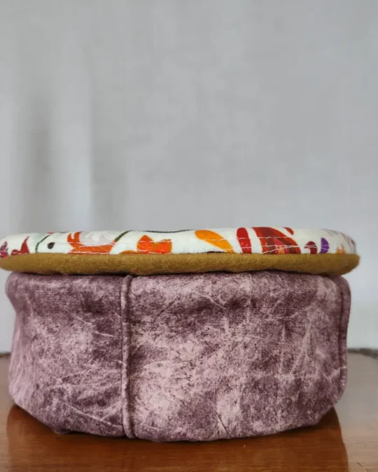 Purple and Mustard Velvet Pakol Cap with Border and Kani on Top