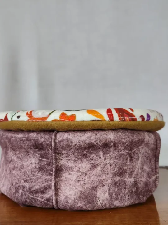 Purple and Mustard Velvet Pakol Cap with Border and Kani on Top