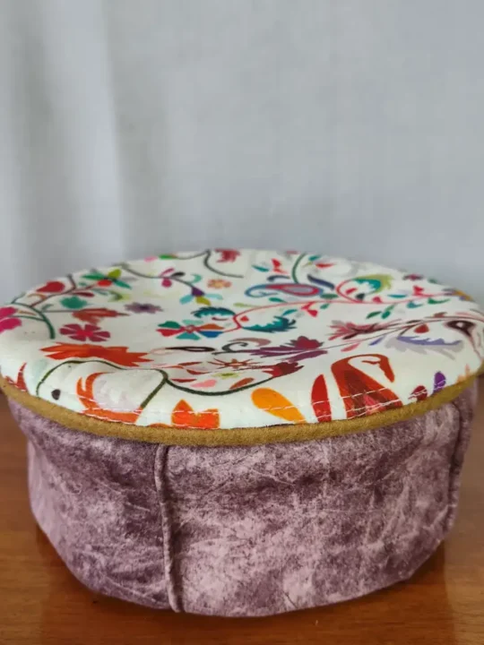 Purple and Mustard Velvet Pakol Cap with Border and Kani on Top