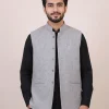 Grey Poshish Handloom Tweed Waistcoat for Men from Kashmir | Nehru Jacket