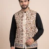 White Toosha Designer Nehru Jacket | Waist Coat with Kalamkari Aari Elegance