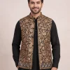 Toosha Designer Black Nehru Jacket | Waist Coat with Kalamkari Aari Elegance
