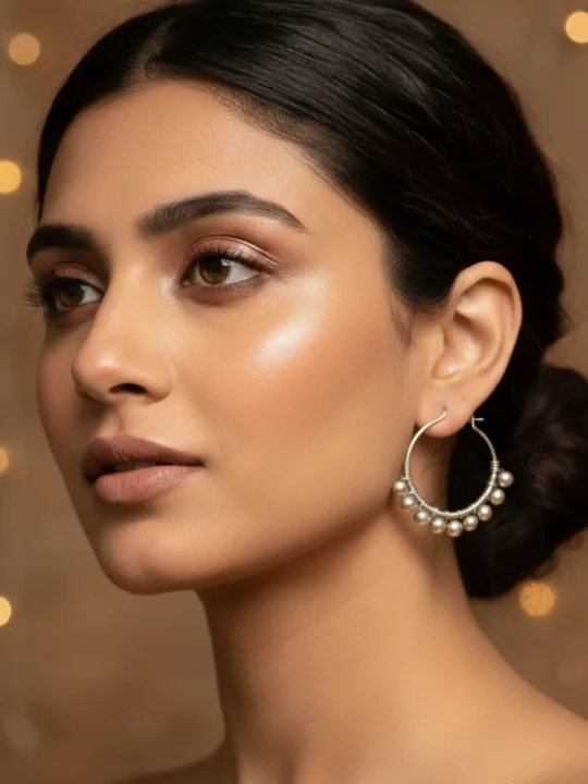 Kashmiri Earrings Silver | Vintage Circular Hoop - Traditional Baali Jewelry