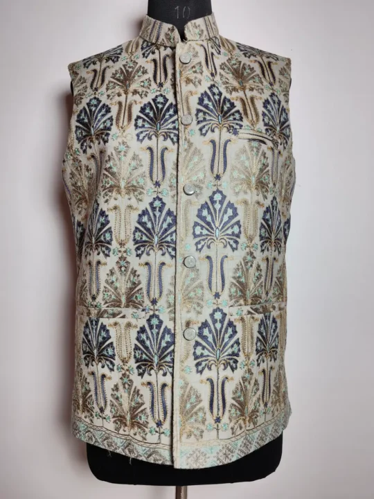 Grey Toosha Designer Waist Coat with Kalamkari and Aari Work