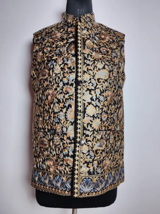 Toosha Designer Black Waist Coat with Kalamkari Aari Elegance