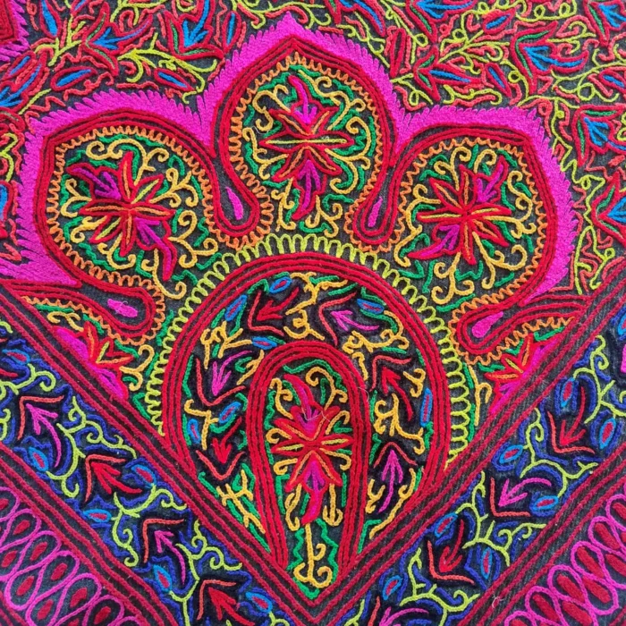 Hand Embroidered Black Kashmiri Gabba Rug with Circular Design | Approx. 8 Feet - Image 3