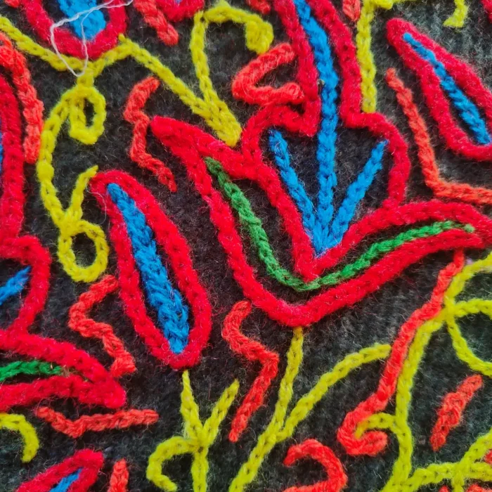 Hand Embroidered Black Kashmiri Gabba Rug with Circular Design | Approx. 8 Feet - Image 4
