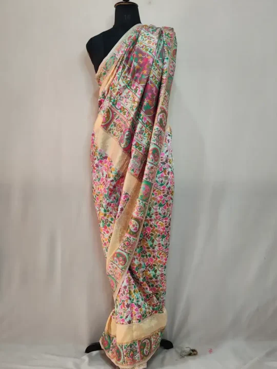 Kani Pattern Haseena Cream Kani Pattern Saree in Cotton Silk - Gyawun