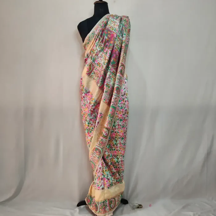 Haseena Cream Kani Pattern Saree in Cotton Silk - Image 2