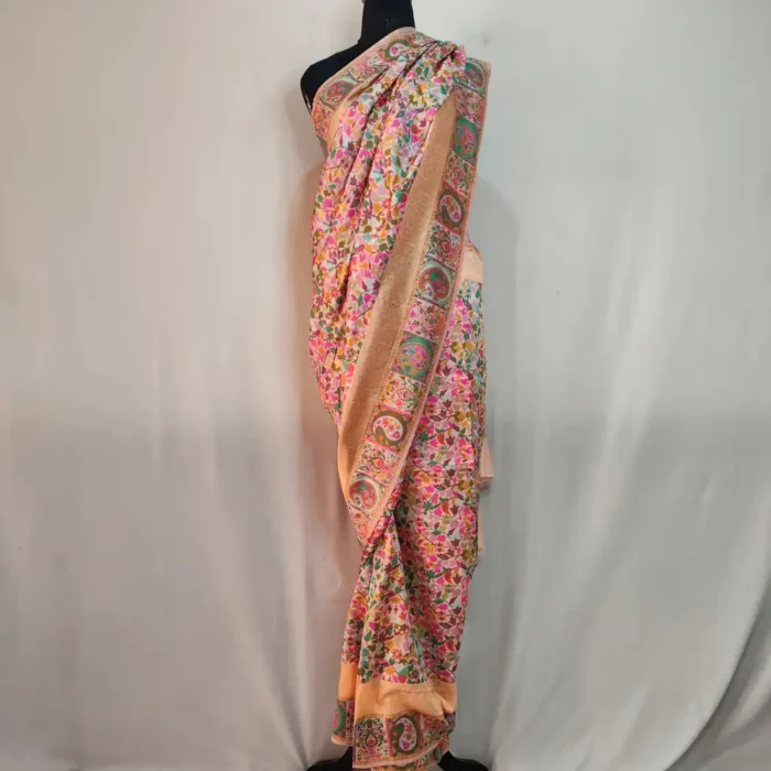 Kani Pattern Pink Saree in Cotton Silk - Image 2