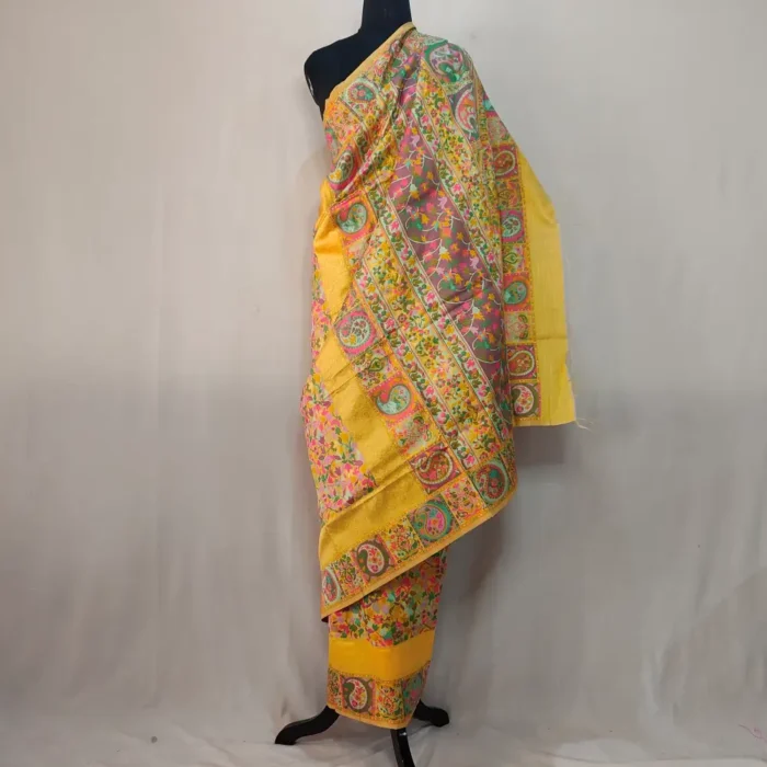 Mustard Color Zaibunnisa Cotton Silk Saree with Kani Pattern - Image 2