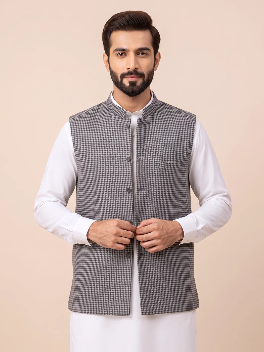 Kashmiri Grey Men’s Waistcoat Made from Poshish Tweed Handloom Fabric