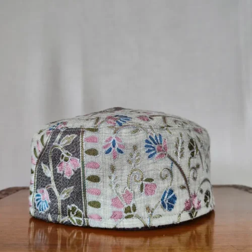 Light Grey Premium Aari Embroidered Cap in Toosha