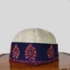 Kashmiri Hand Sozni Work Pure Pashmina Cream-Blue Topi