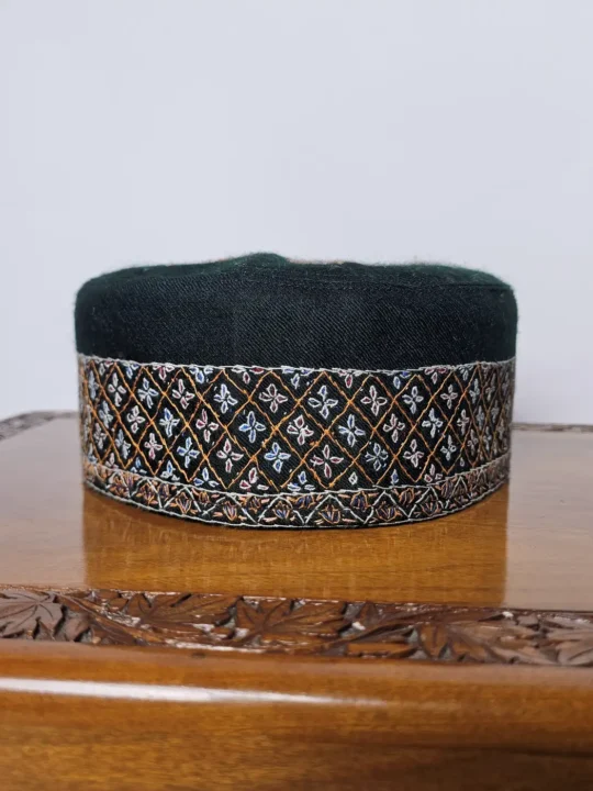 Black Pashmina Kashmiri Premium Hand Sozni Work Cap