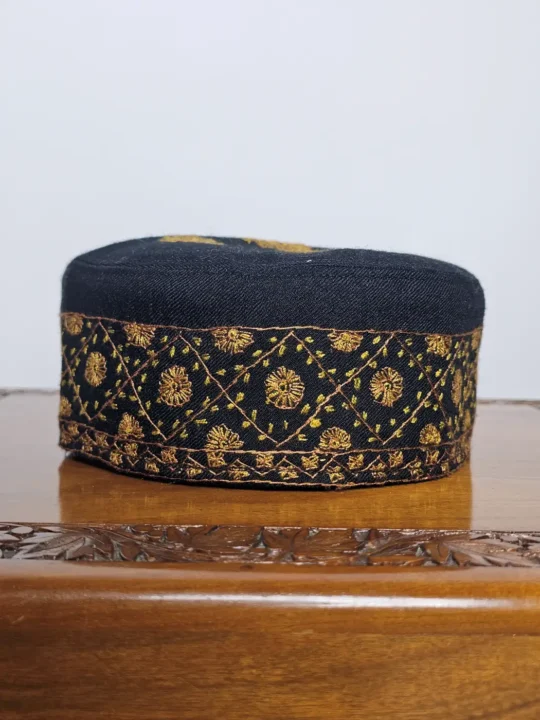 Yousuf Shah Black Pashmina kashmiri Premium Hand Sozni Cap