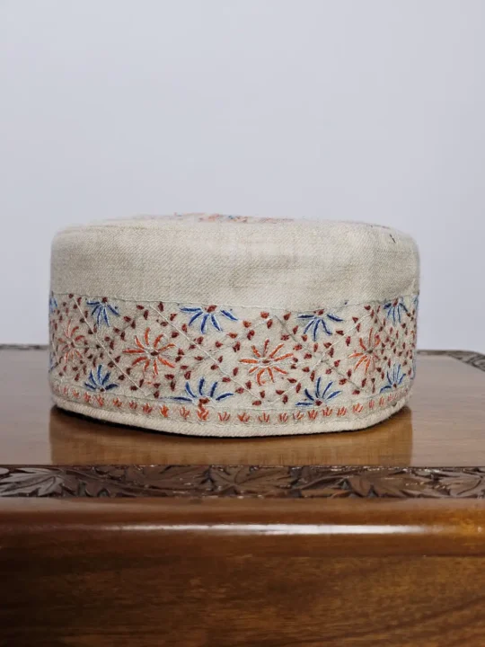 Premium Cream Kashmiri Pure Pashmina Hand Sozni Work Cap