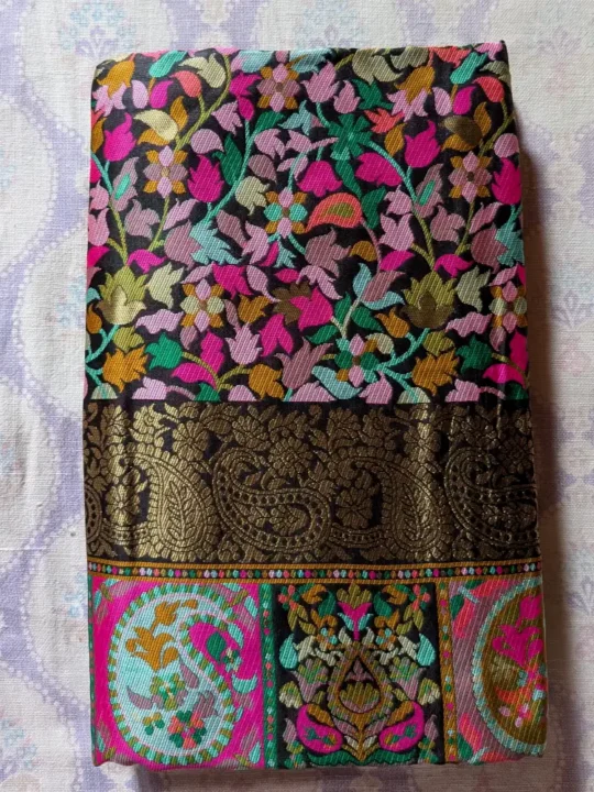 Cotton Silk Black Saree with Kani Weaving