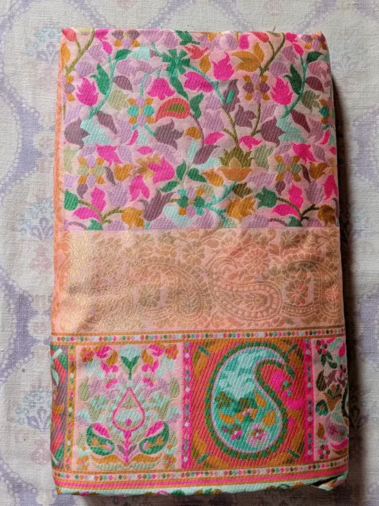 Kani Pattern Pink Saree in Cotton Silk