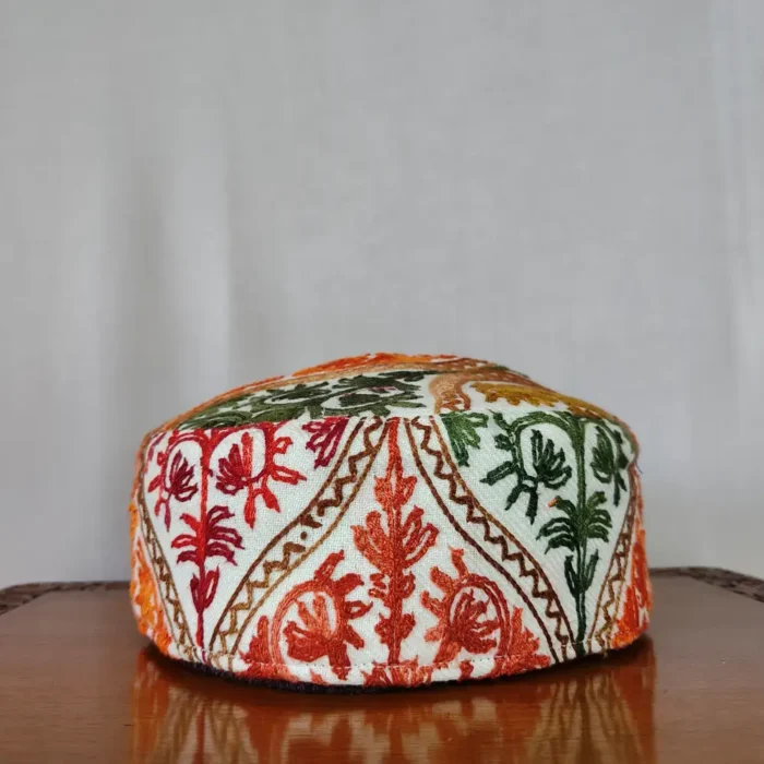 White Wool Cap with Aari Embroidery