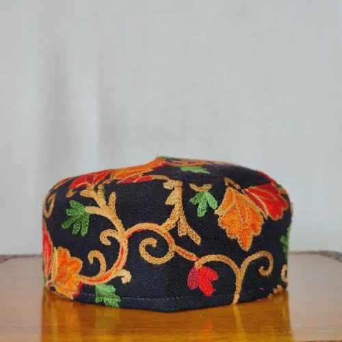 Haalim Black Cap on Wool - Aari Embroidery