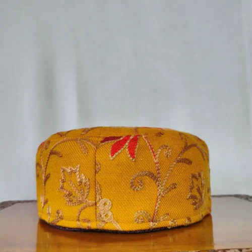 Gulnar Mustard Gentleman's Cap with Elegant Ari Work