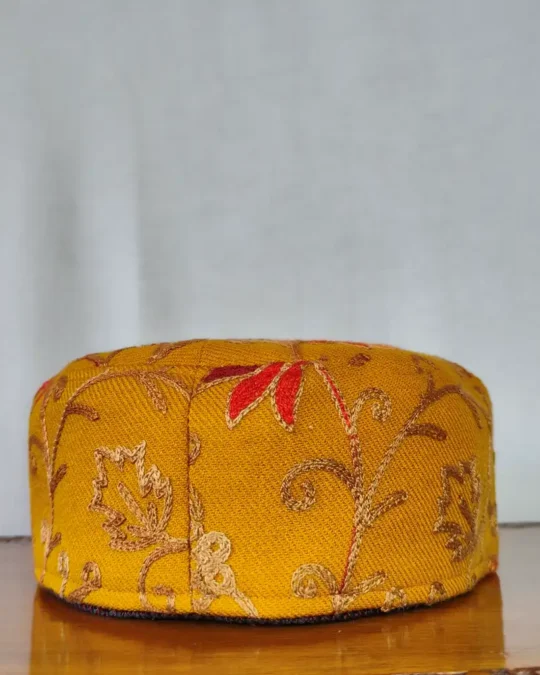 Gulnar Mustard Gentleman's Cap with Elegant Ari Work