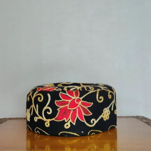 Black Wool Cap with Aari Work