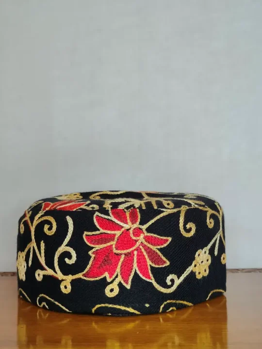 Black Wool Cap with Aari Work